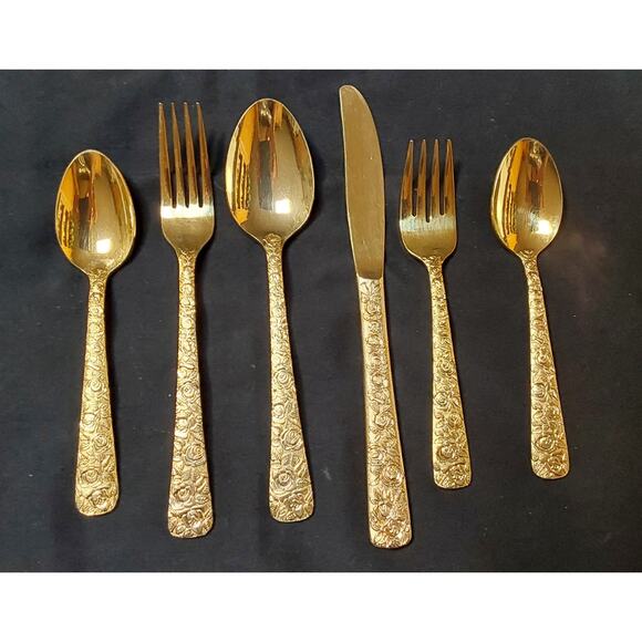 Celling Romanesque Set 4 place setting 1968 Rose's Gold Eletroplate Silverware - Picture 1 of 4